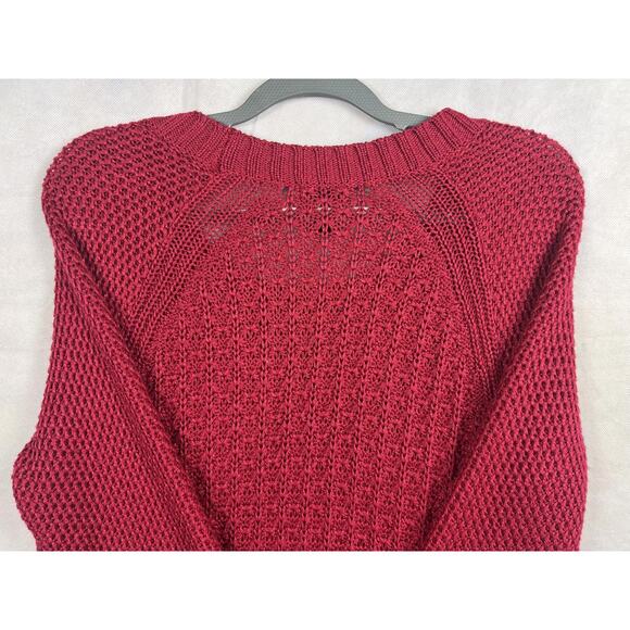 Calvin Klein Jeans Women's Large Red Open Knit Sweater Acrylic Nylon Chunky EUC - Picture 7 of 10